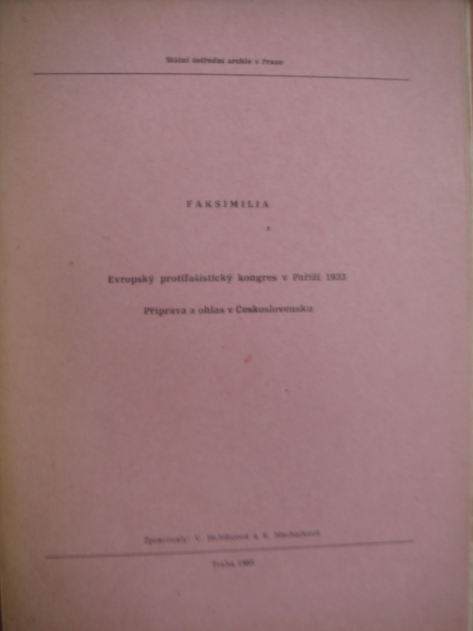 zobrazit detail knihy Evropsk protifaistick kongres v Pai 1933 Fak